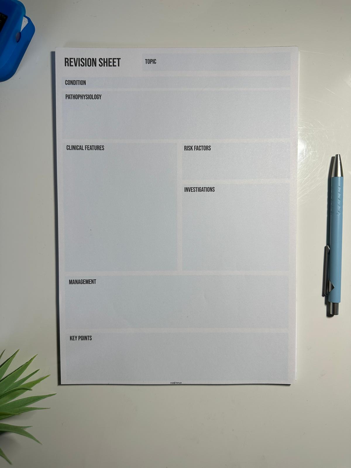 Medical student clinical conditions notepad with template sections.