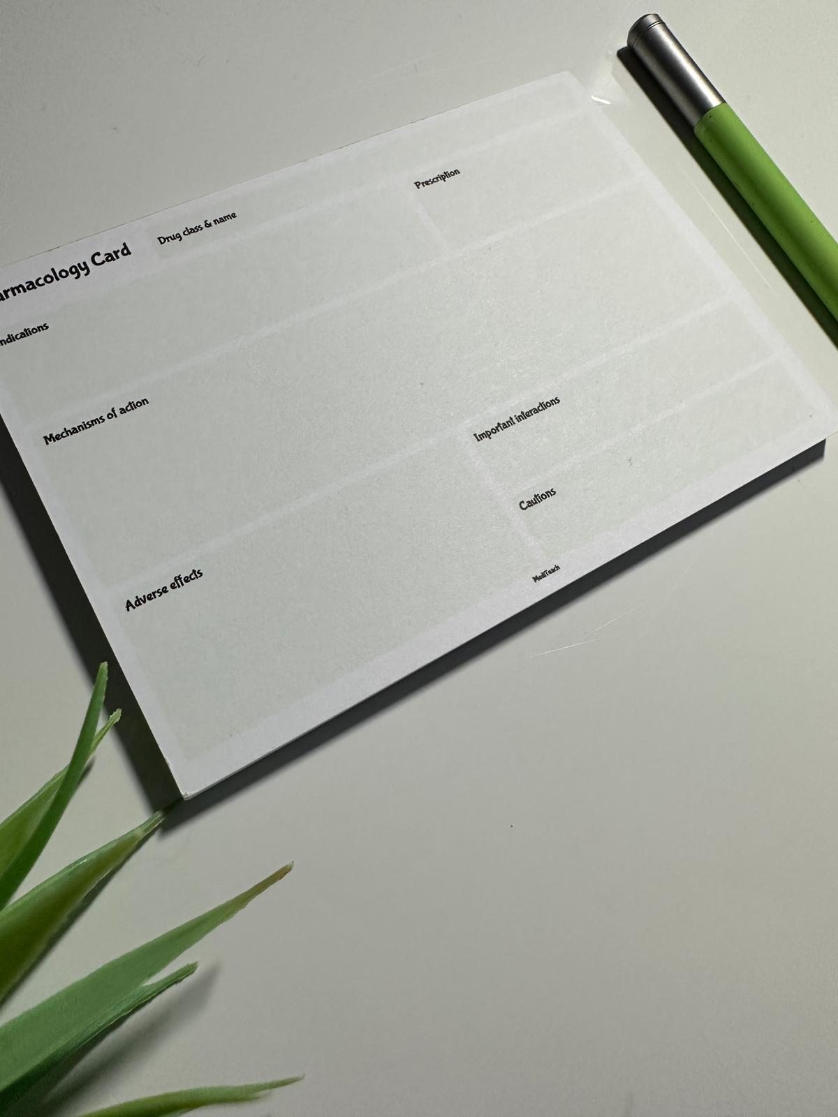 The Ultimate Pharmacology Flashcard Notepad – Active Recall Drug Template